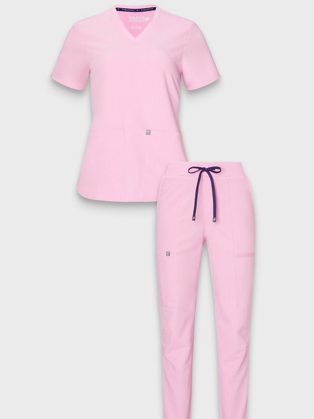 Fabletics Pink Marshmallow Scrub Set Shirt Size Small Pants Medium Tall